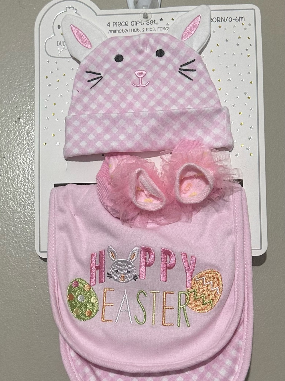 Pink Bunny Easter Bib Set with Matching Hat and Hair Bows